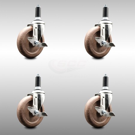 Service Caster 5 Inch 316SS High Temp Glass Filled Nylon 1-3/8 Inch Stem Caster Set Brake SCC SCC-SS316EX20S514-GFNSHT-TLB-138-4
